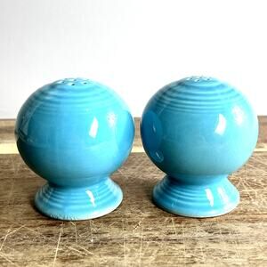 Vintage Fiestaware Turquoise Blue Round Ball Salt & Pepper Shakers 2.5" Cork